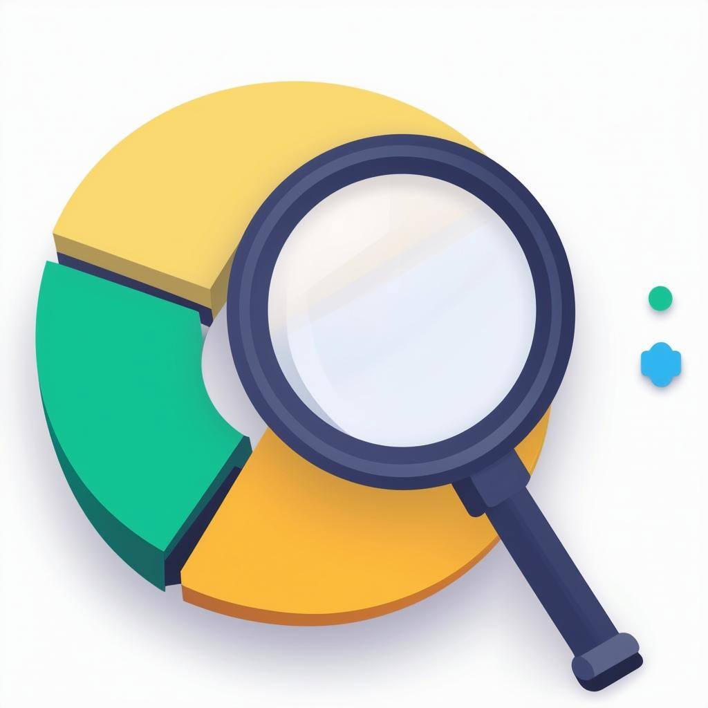 Icon A magnifying glass over a pie chart, representing data and analytics